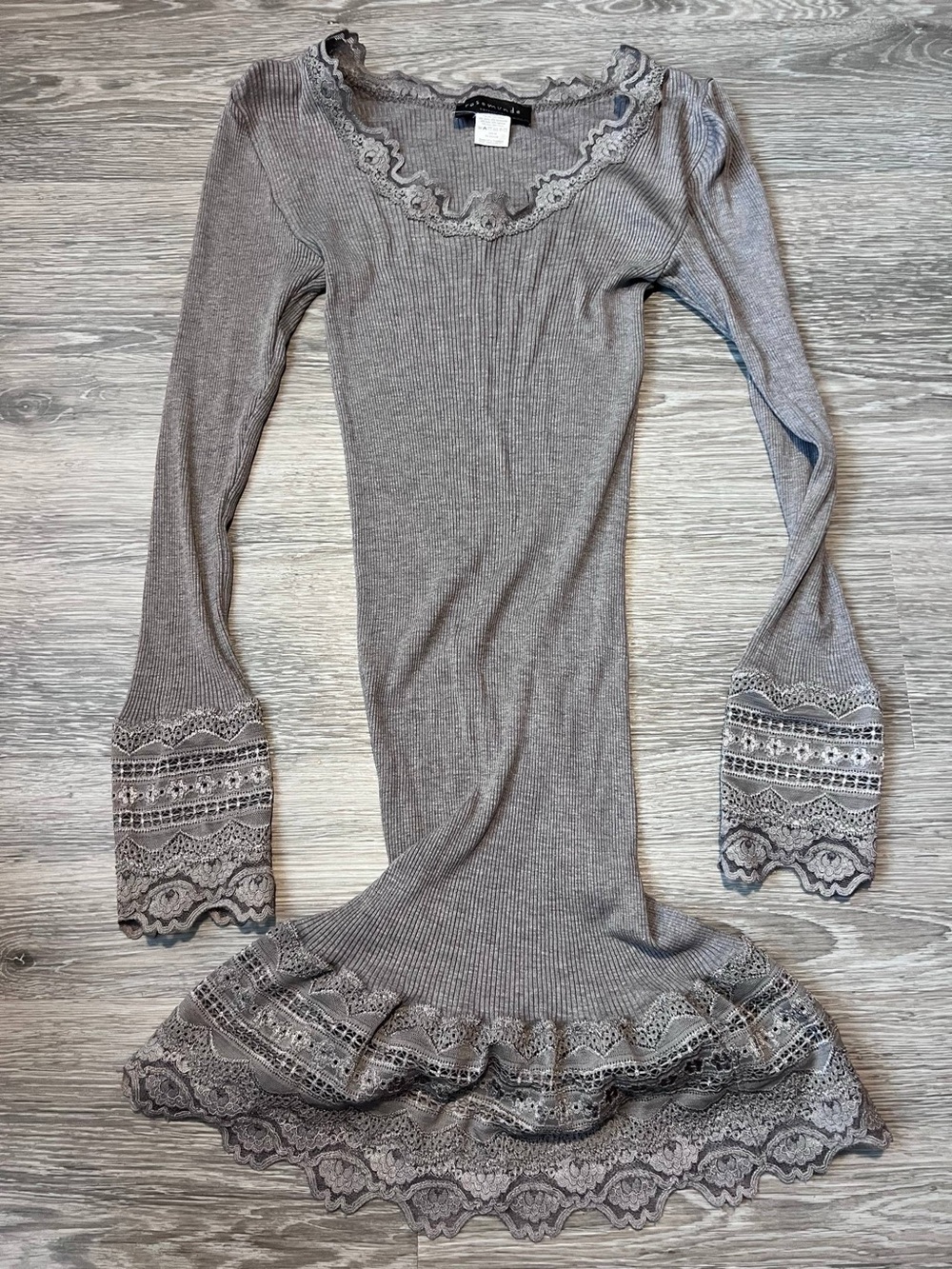 Lace-Trim Ribbed Knit Formal Dress Tunic